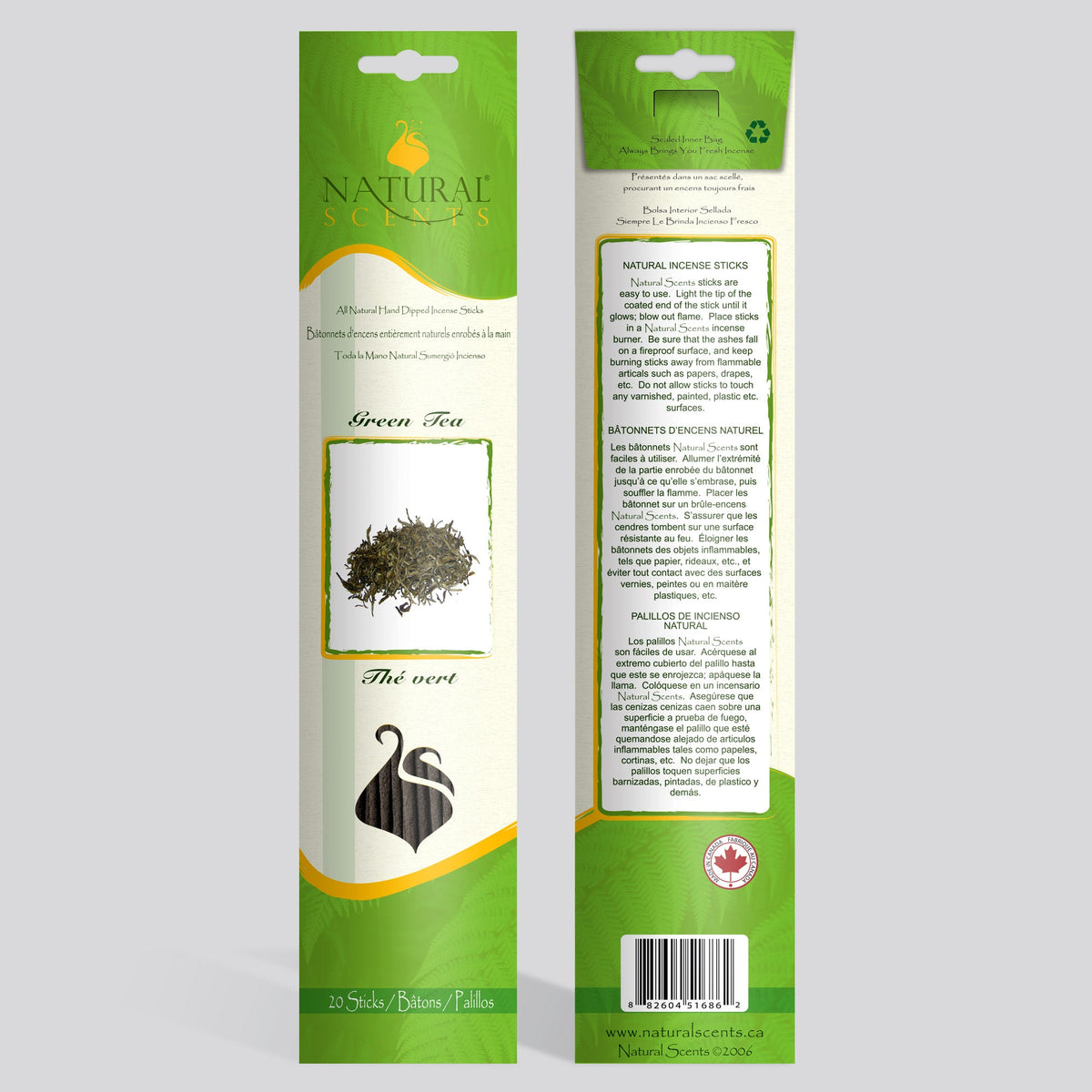 Bâtonnets d'encens au thé vert Natural Scents