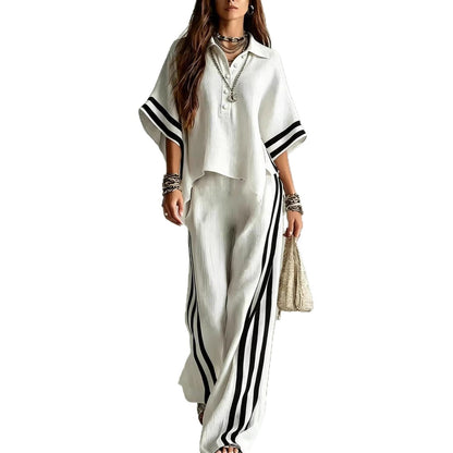 Womens Clothing Short-Sleeve Shirt And Loose Pants Two-Piece Set