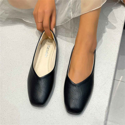 Square Toe Low Top Viscose Shoes Thick Heel Toe Box