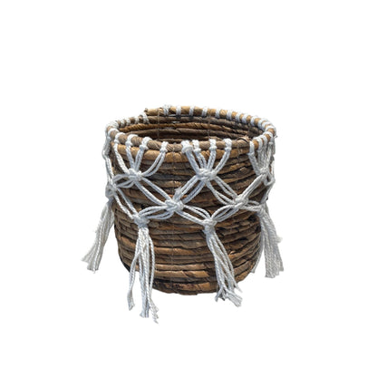 Banana Leaf & Macrame Tassel Planter Basket