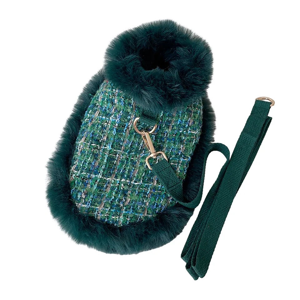Evergreen Heritage Tweed Dog Harness Set | Harness Hat and Leash Outfit