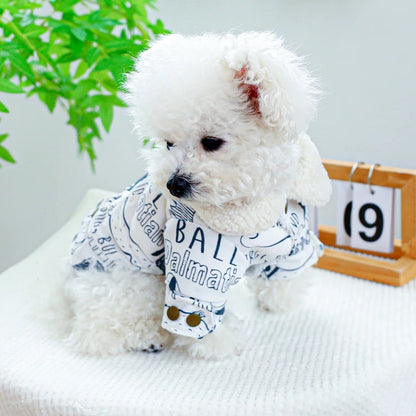Sketch Print Dog Coat | Warm Dog Coat with Fur Trim