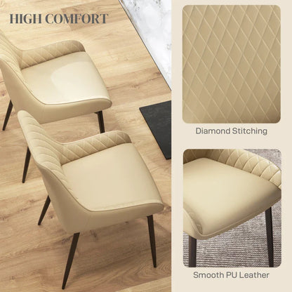Chaises de salle à manger modernes Blake avec capitonnage en losanges et pieds en acier – Lot de 2 – Kaki