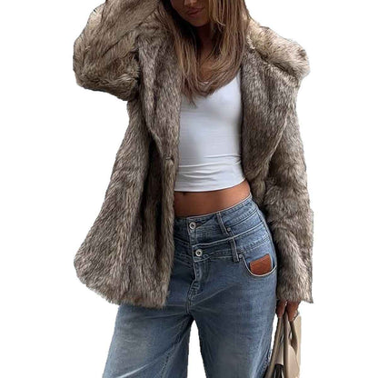 Women’s Elegant Long Sleeve Coat with Faux Fur Collar – Stylish Winter Outerwear