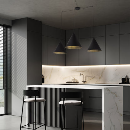 Suspension Luminaire Plafonnier Moderne et Minimaliste Noir CONO pour Îlot de Cuisine, Salle à Manger et Salon (3 Lumières)