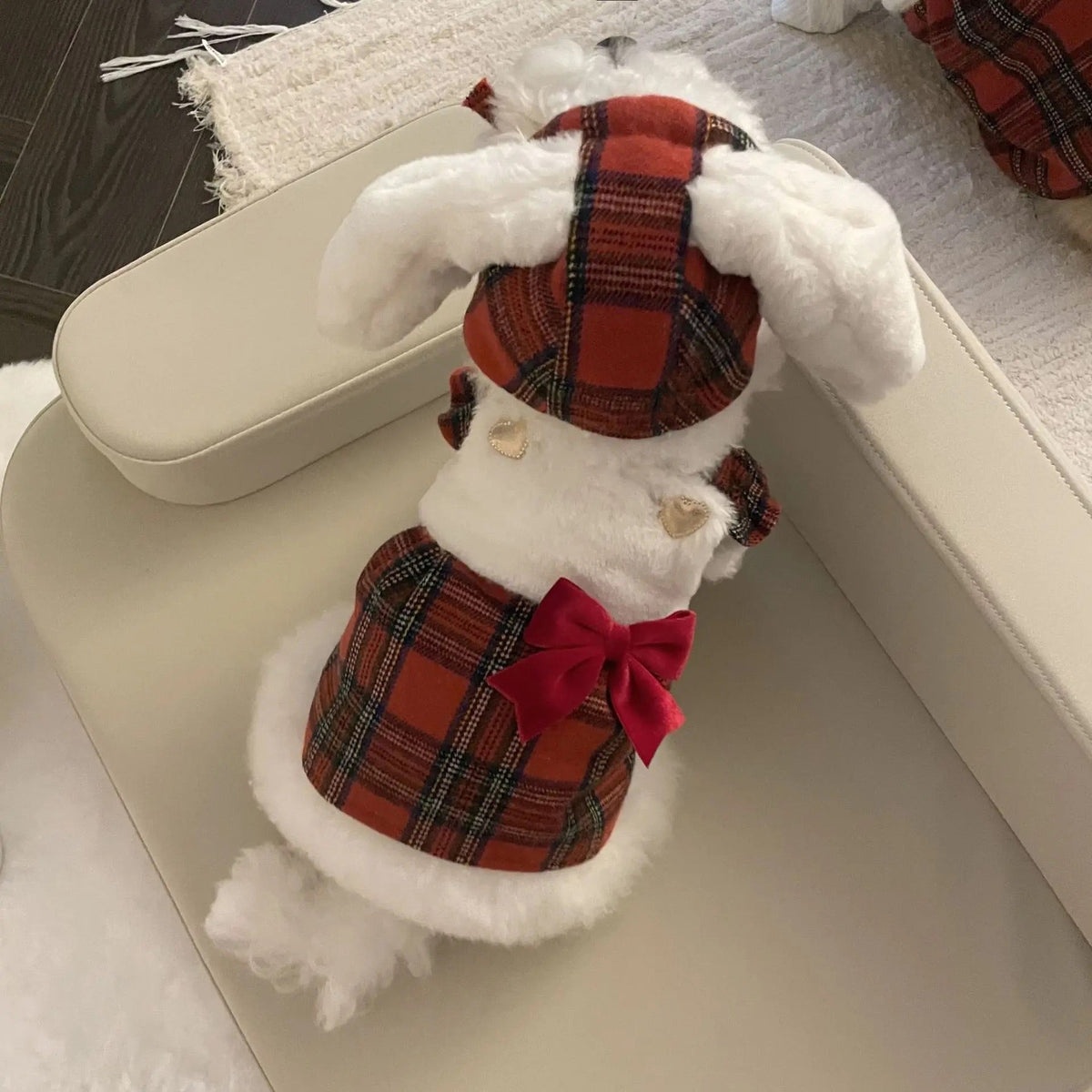 Robe Hiver Lapin pour Chiens – Robe Chien à Carreaux Rouges avec Chapeau