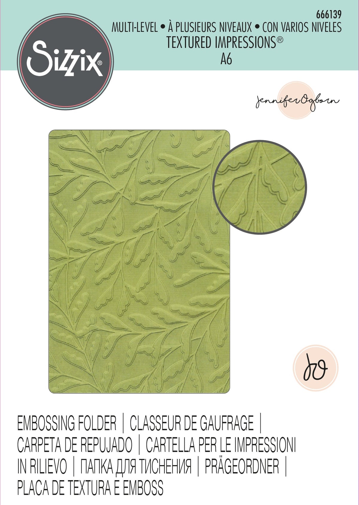 Sizzix Multi-Level Textured Impressions Embossing Folder - Feuilles Délicates par Jennifer Ogborn