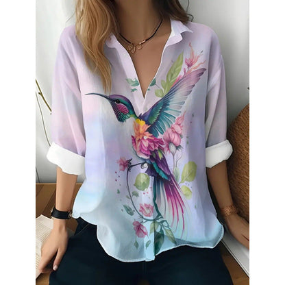 Women’s Floral Print Long-Sleeve Button Shirt – Casual Printed Cardigan Top | Sizes XS–5XL