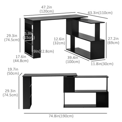 Bureau d'angle en L Denver avec rallonge d'angle rotative à 360° - Noir