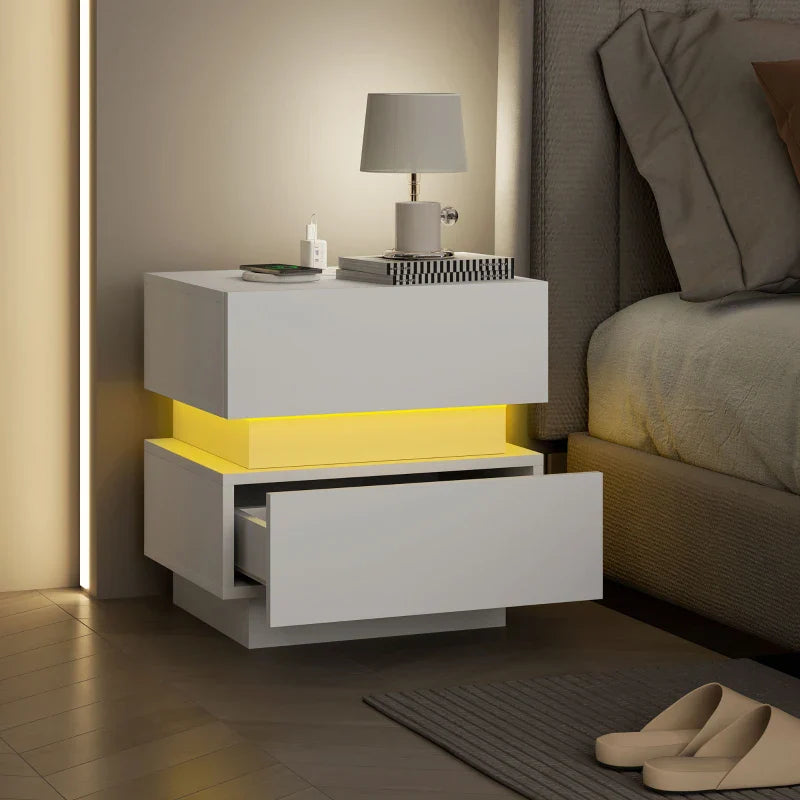 Table de chevet Emma avec station de recharge, ports USB et lumière LED - Noir
