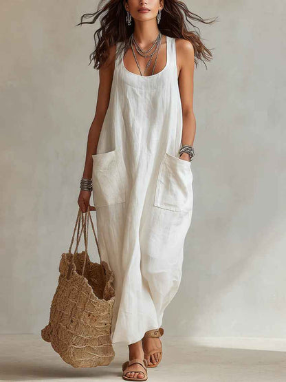 Elegant Casual Long Slip Dress With Pockets