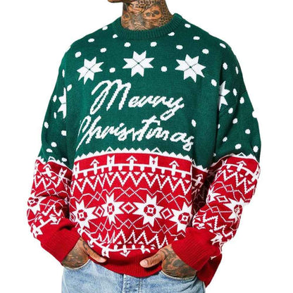 Men's Christmas Crew Neck Sweater – Loose Fit Knit Pullover for Fall & Winter