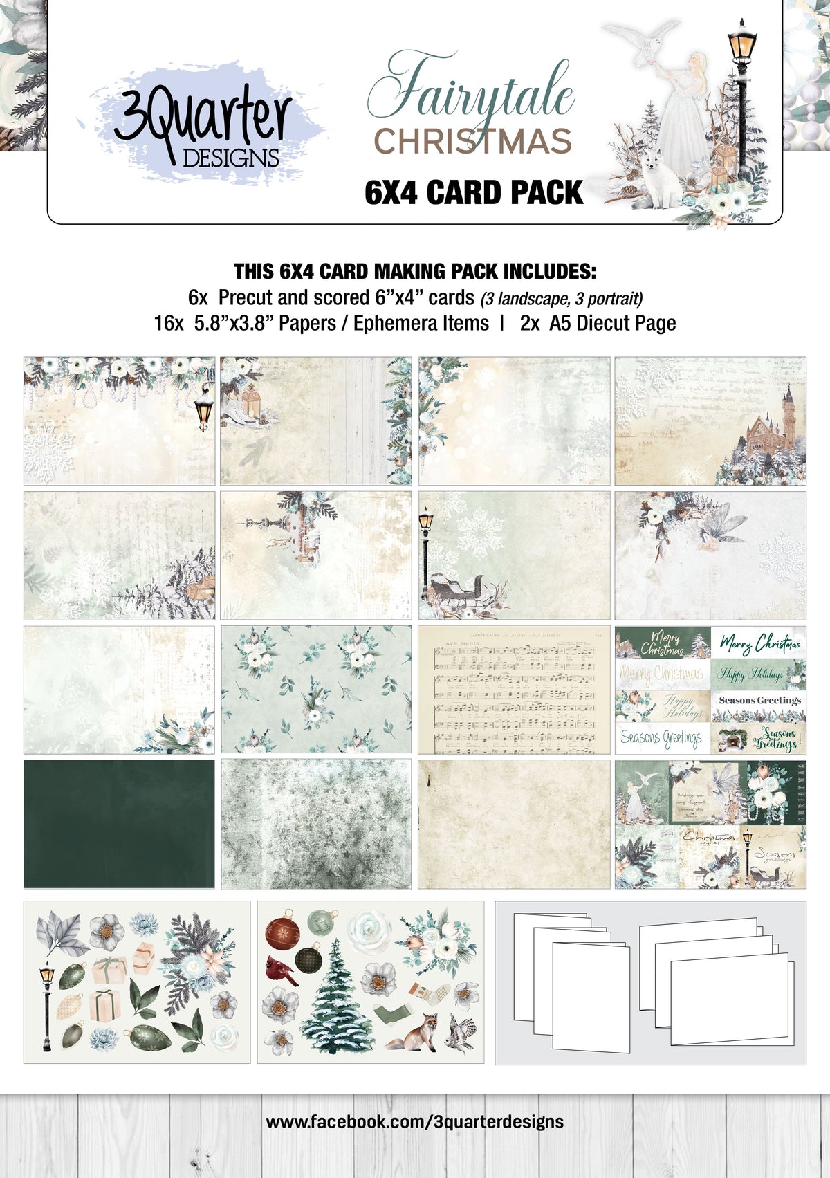 Lot de 6 cartes de Noël féériques 10x15 cm