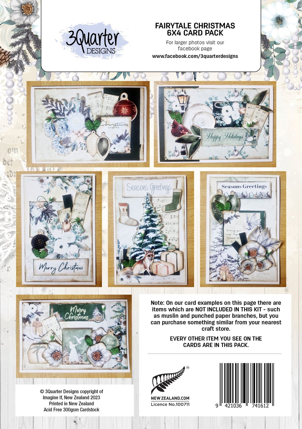 Lot de 6 cartes de Noël féériques 10x15 cm