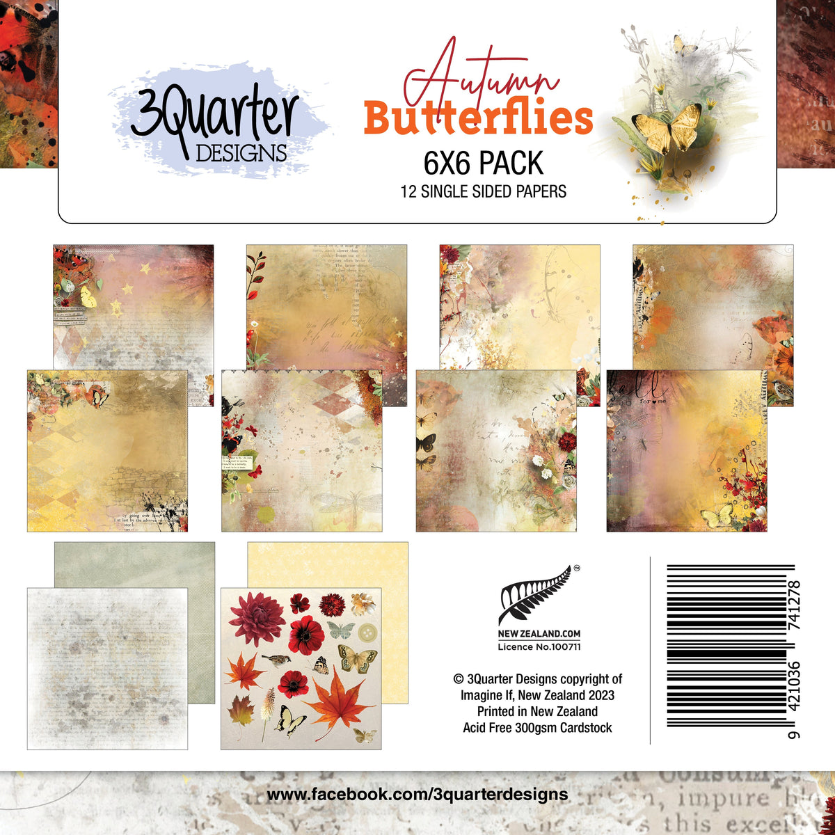 3Quarter Designs - Bloc de Papiers 15 X 15 cm - Papillon d'Automne