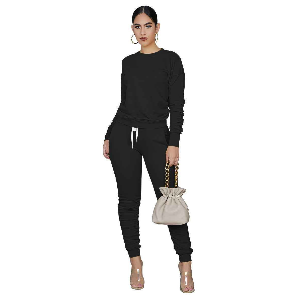 Women's Casual Lounge Set – Cozy Fleece Sweater and Matching Pants Sports Outfit