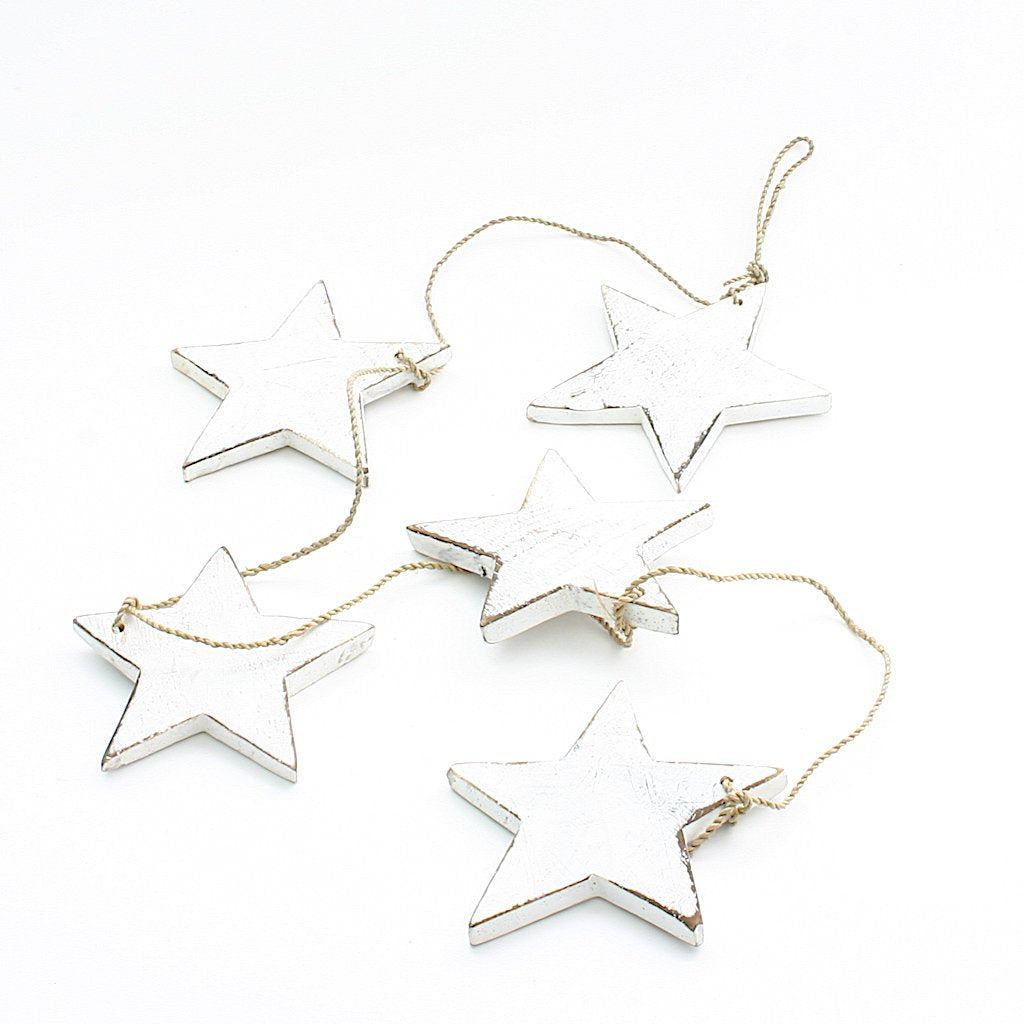 Hanging String Of 5 Wooden Stars