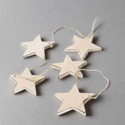 Hanging String Of 5 Wooden Stars