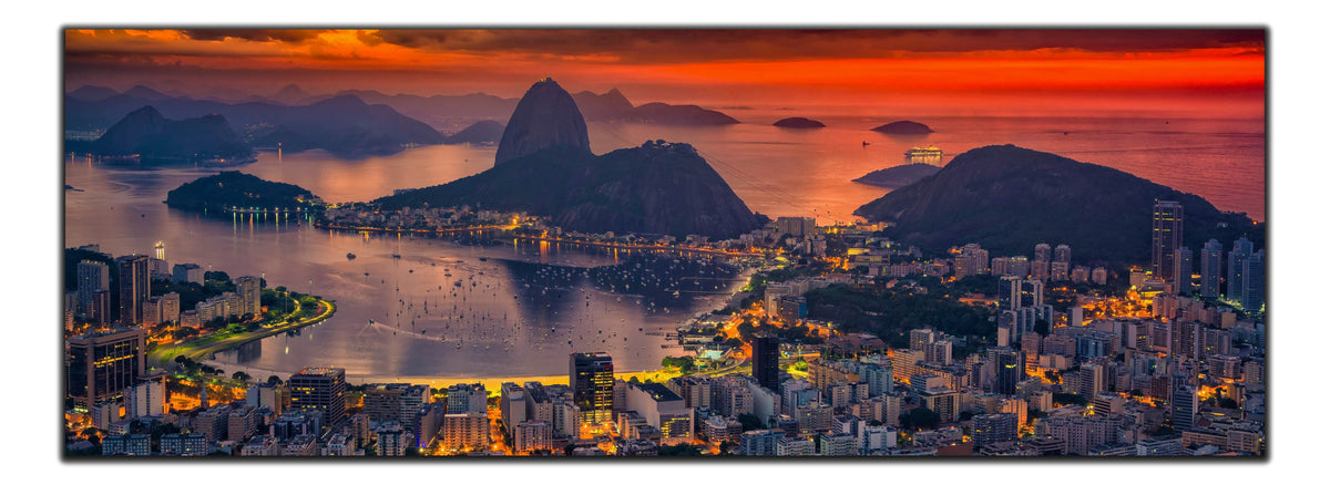 Rio de Janeiro Sunset Canvas Wall Art | Panoramic Skyline | 72 × 24 inches