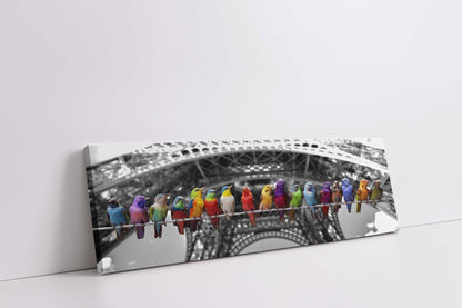 Love Birds & Eiffel Tower Canvas Wall Art | Colourful Paris | 72 × 24 inches