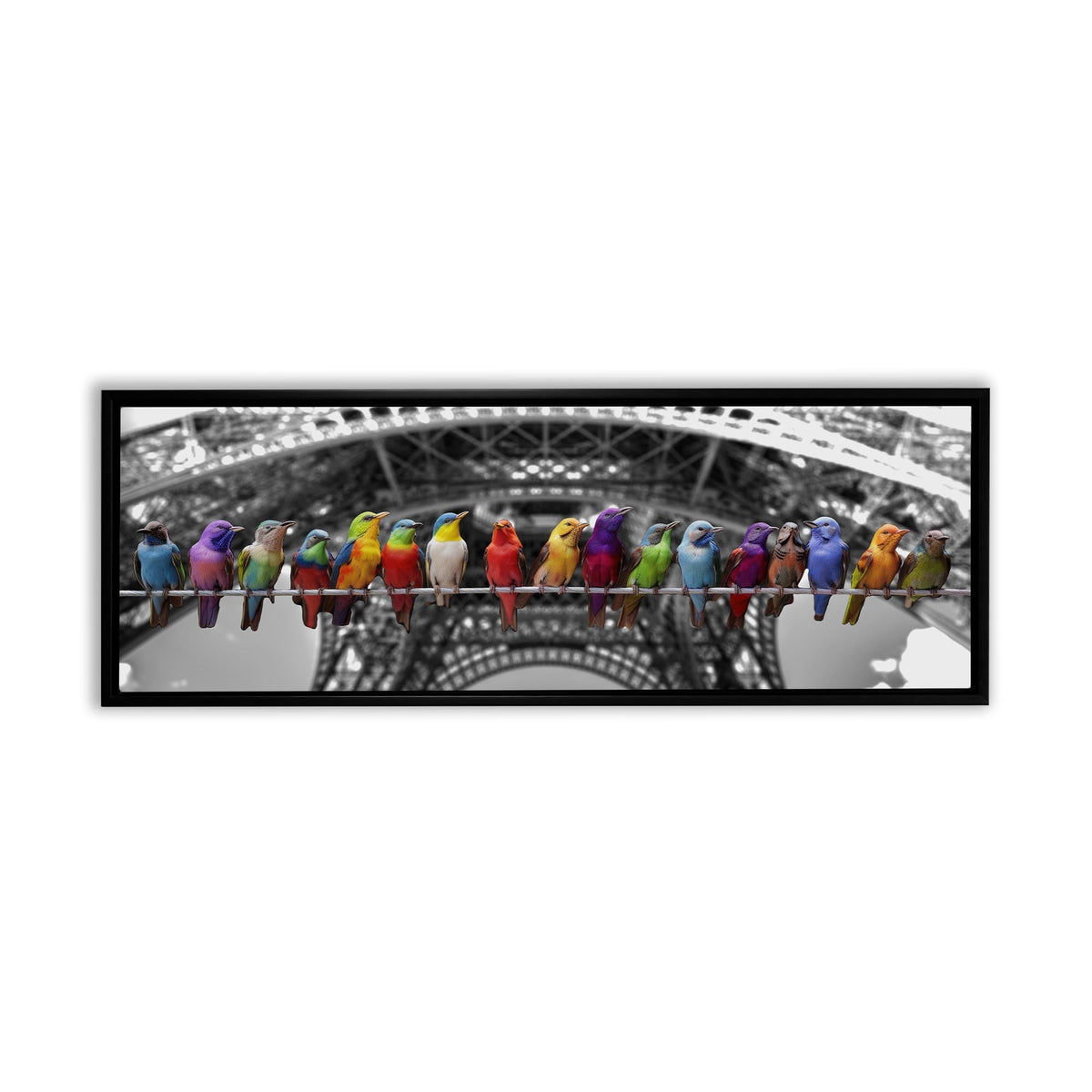 Love Birds & Eiffel Tower Canvas Wall Art | Colourful Paris | 72 × 24 inches