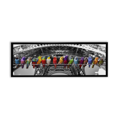 Love Birds & Eiffel Tower Canvas Wall Art | Colourful Paris | 72 × 24 inches