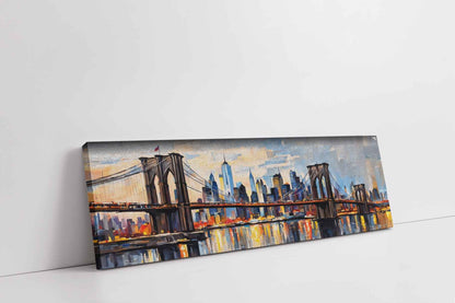 Brooklyn Bridge Canvas Wall Art | New York Palette Knife | 72 × 24 inches