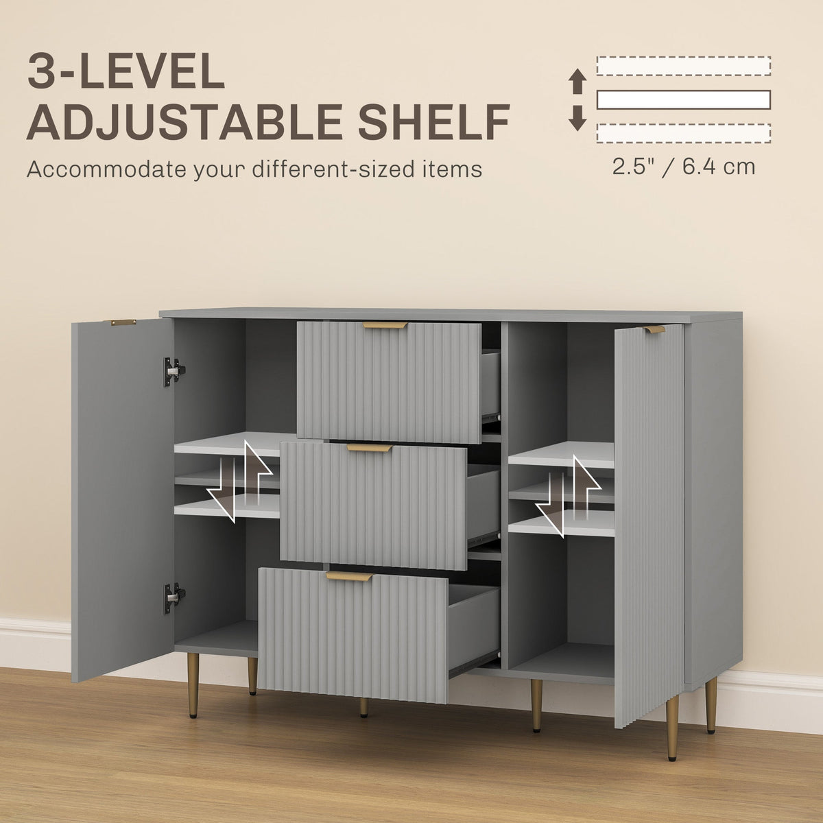 Buffet de cuisine moderne/Meuble d'entrée Ellis avec 3 tiroirs - Gris