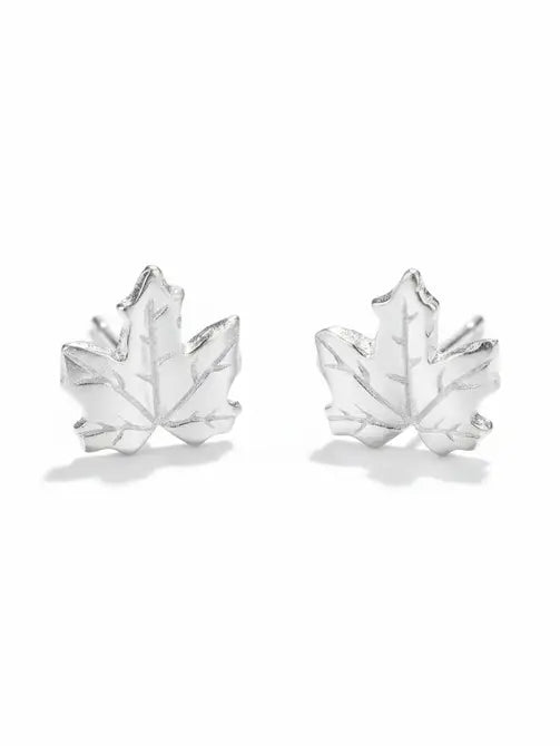 Maple Leaf Stud Earring - Silver Plate