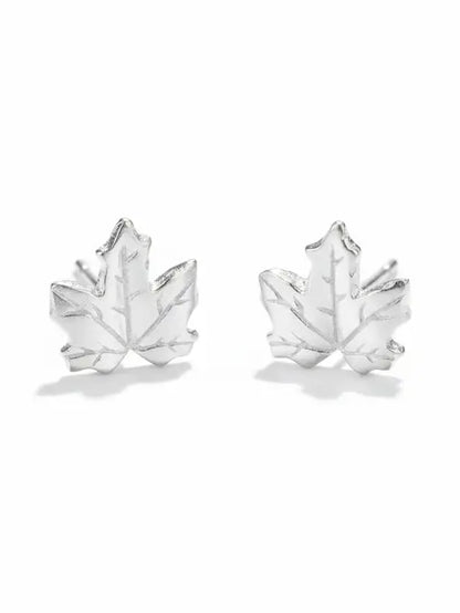 Maple Leaf Stud Earring - Silver Plate