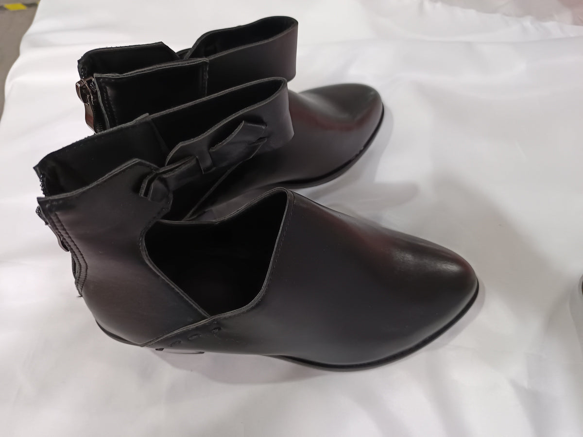 Women’s Leather Ankle Boots – Cut-Out Buckle Strap Booties with Back Zipper