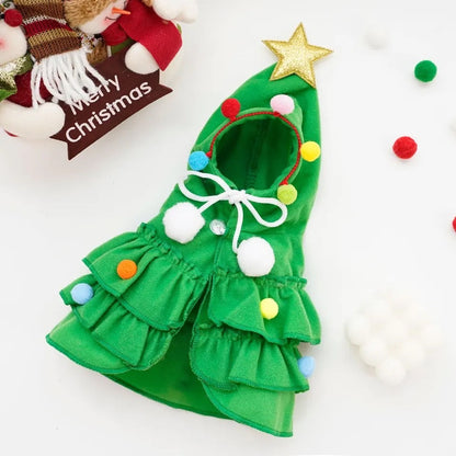 Shining Star Holiday Dog Hoodie Cloak | Christmas Tree Outerwear