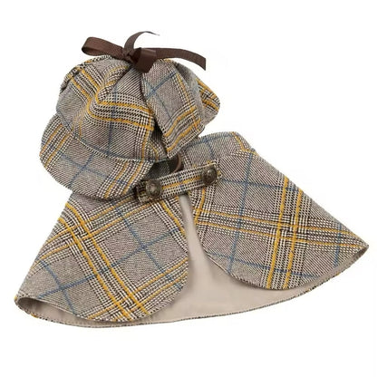 Ensemble cape Purrrrelock Holmes pour chien | Tenue à carreaux pour animaux de compagnie et chiens