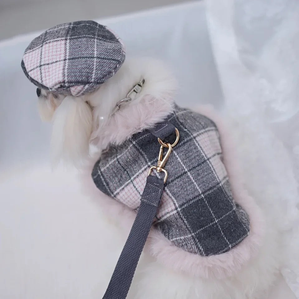 Ensemble harnais pour chien Ophelia Plaid | Tenue avec chapeau et laisse