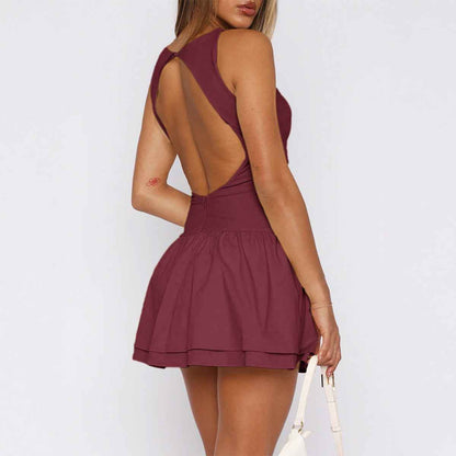 Elegant & Graceful Solid-Color Short Skirt Dress