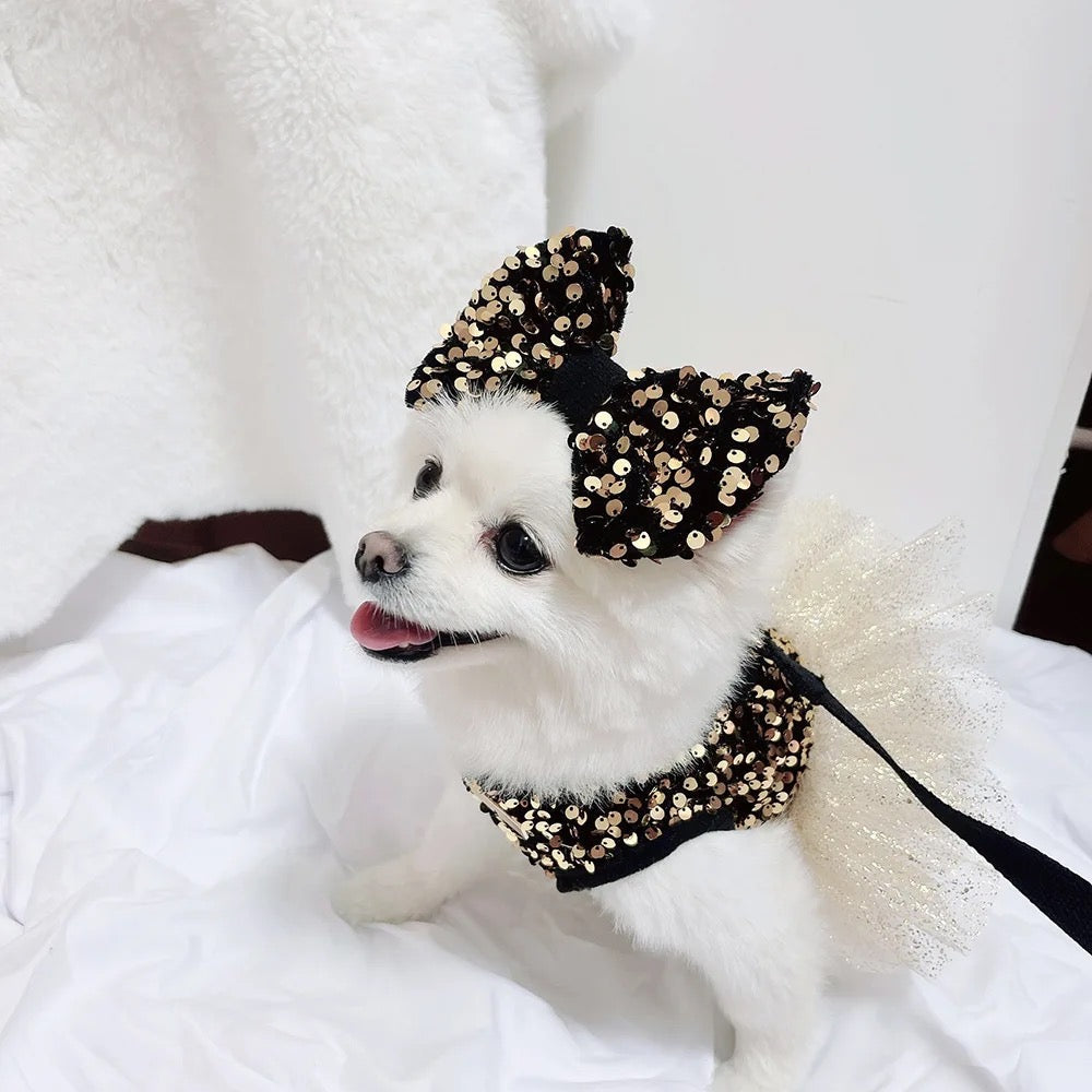 Ensemble robe pour chien Twinkle Star | Robe de fête avec nœud assorti
