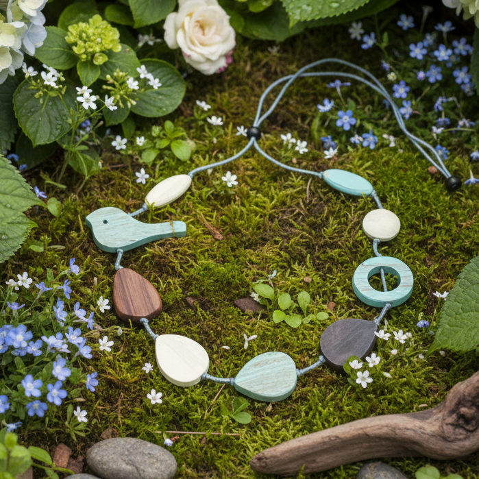 Collier oiseau en bois