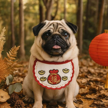 Bavoir pour animaux de compagnie « Fortune Blessing » Nouvel An chinois | Accessoire lunaire pour chiens et chats