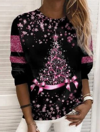 Women's Christmas Print Sweater – 3D Printed Long Sleeve Holiday Pullover