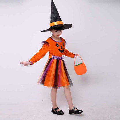 Girls Halloween Dance Costume – Pumpkin Dress Outfit for Kids Party Performance