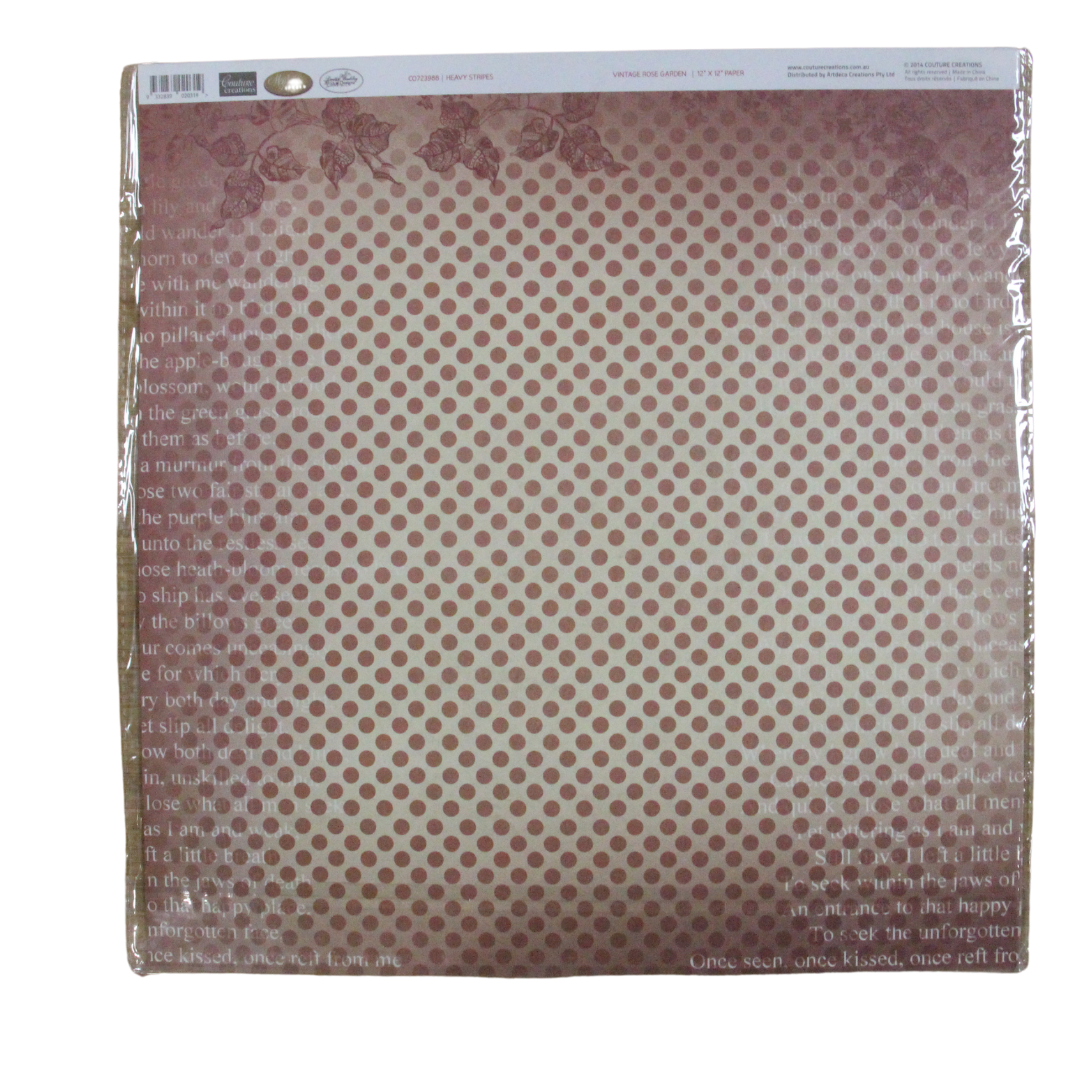 Couture Creations - Papier 30,5 x 30,5 cm (5 feuilles) - Vintage Rose Garden Rayures Lourdes
