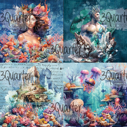 3Quarter Designs Poseidon's Kingdom Lot de papiers 8x8