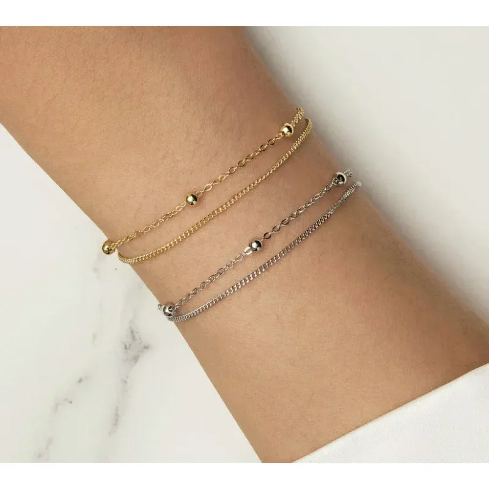 Bracelet à double chaîne en argent sterling 925