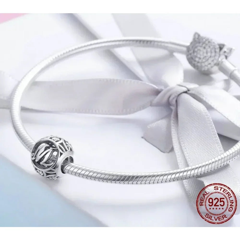 Perle breloque initiale en argent sterling 925