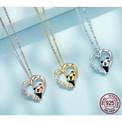 Collier Panda Bébé en Argent Sterling 925 avec Cristal | Pendentif Animal Mignon en Émail Chaîne Maillon | Cadeau pour Femme - 17.71'' Scn453