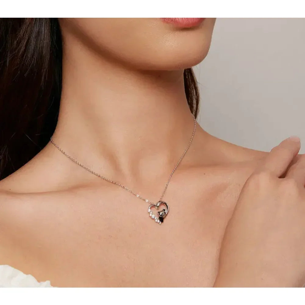 Collier Panda Bébé en Argent Sterling 925 avec Cristal | Pendentif Animal Mignon en Émail Chaîne Maillon | Cadeau pour Femme - 17.71'' Scn453