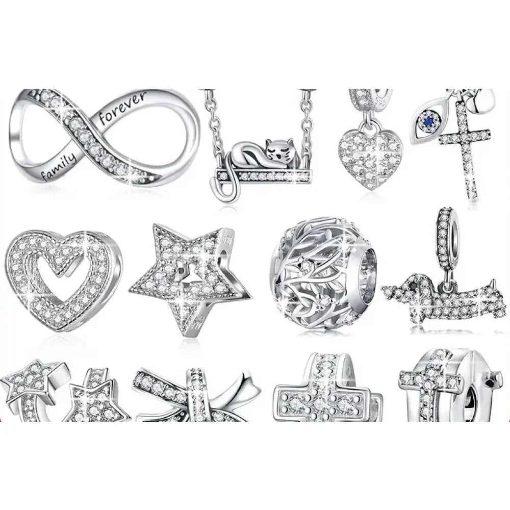 Breloques en argent sterling 925 avec cristaux 5A transparents en forme de cœur et de X pour bracelet et pendentif de collier