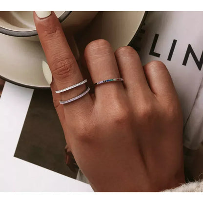 Bagues empilables en argent sterling 925 avec diamants simulés en oxyde de zirconium, plaquées platine pour femmes