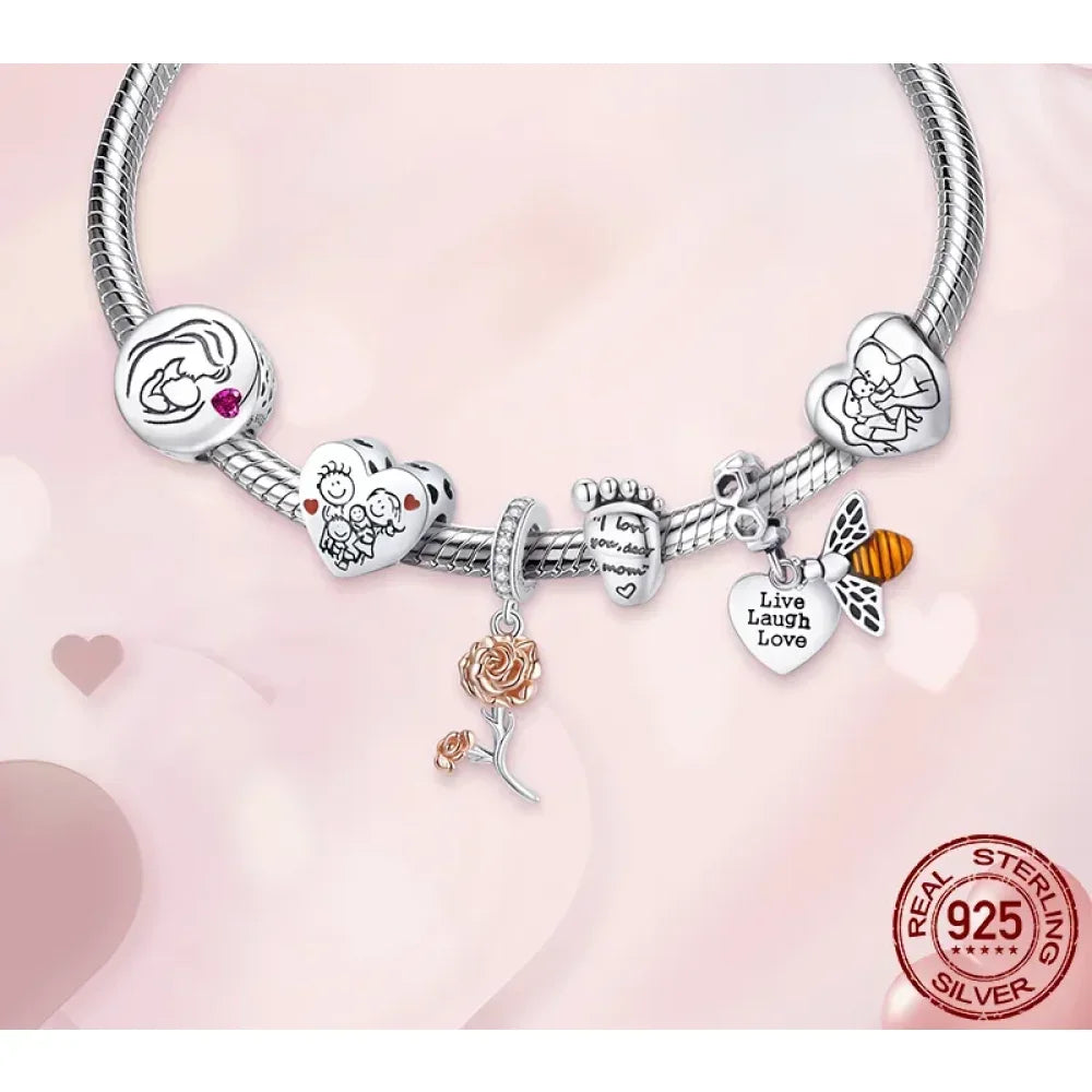 Breloque en argent sterling 925 amour maternel, pendentif pieds de bébé touchants pour bracelet