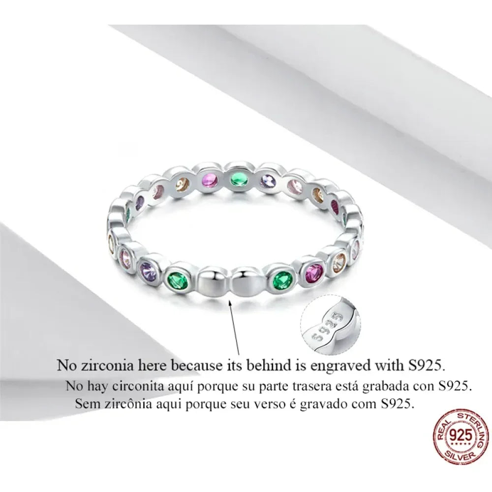 Bague Bande Arc-en-ciel en Argent Sterling 925 avec Zircones Cubiques